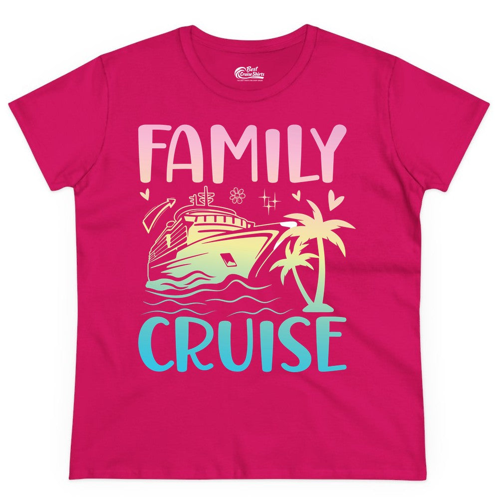 Family Cruise Shirt - Tropical Cruise Vacation Tee for Group Trips (Ladies Tee) in Heliconia - Family Cruise Shirt - Tropical Beach and Cruise Ship Pastel Design