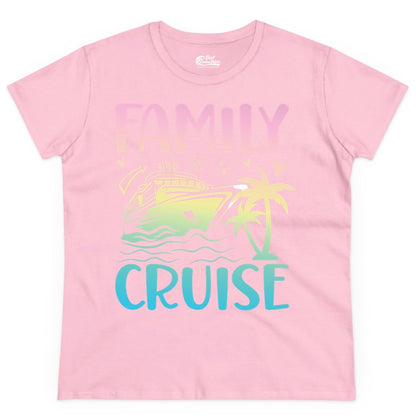 Family Cruise Shirt - Tropical Cruise Vacation Tee for Group Trips (Ladies Tee) in Light Pink - Family Cruise Shirt - Tropical Beach and Cruise Ship Pastel Design