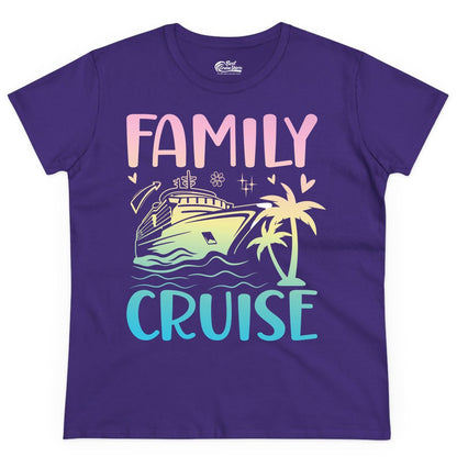 Family Cruise Shirt - Tropical Cruise Vacation Tee for Group Trips (Ladies Tee) in Purple - Family Cruise Shirt - Tropical Beach and Cruise Ship Pastel Design