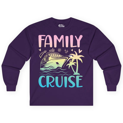 Family Cruise Shirt - Tropical Cruise Vacation Tee for Group Trips (Long Sleeve) in Purple - Family Cruise Shirt - Tropical Beach and Cruise Ship Pastel Design