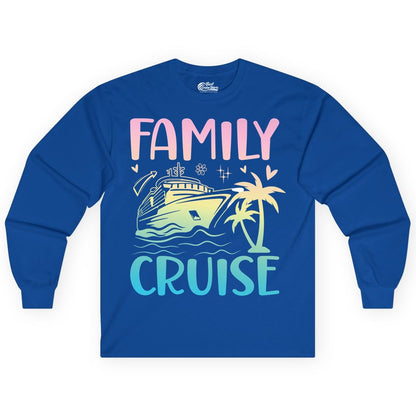 Family Cruise Shirt - Tropical Cruise Vacation Tee for Group Trips (Long Sleeve) in Royal - Family Cruise Shirt - Tropical Beach and Cruise Ship Pastel Design