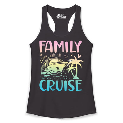 Family Cruise Shirt - Tropical Cruise Vacation Tee for Group Trips (Ladies Tank) in Black - Family Cruise Shirt - Tropical Beach and Cruise Ship Pastel Design