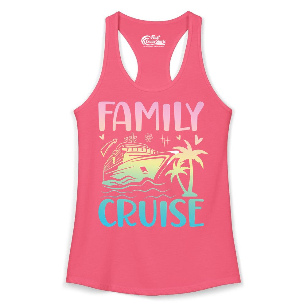 Family Cruise Shirt - Tropical Cruise Vacation Tee for Group Trips (Ladies Tank) in Hot Pink - Family Cruise Shirt - Tropical Beach and Cruise Ship Pastel Design