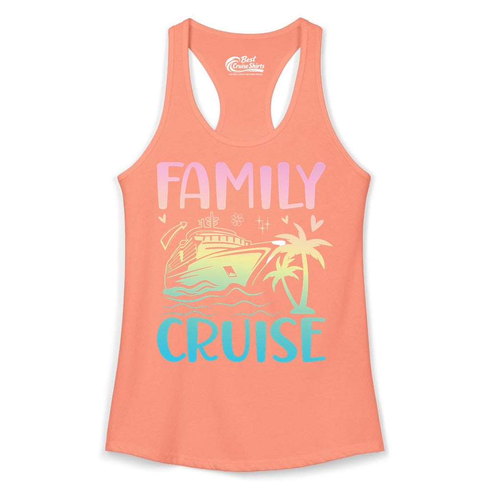 Family Cruise Shirt - Tropical Cruise Vacation Tee for Group Trips (Ladies Tank) in Solid Light Orange - Family Cruise Shirt - Tropical Beach and Cruise Ship Pastel Design
