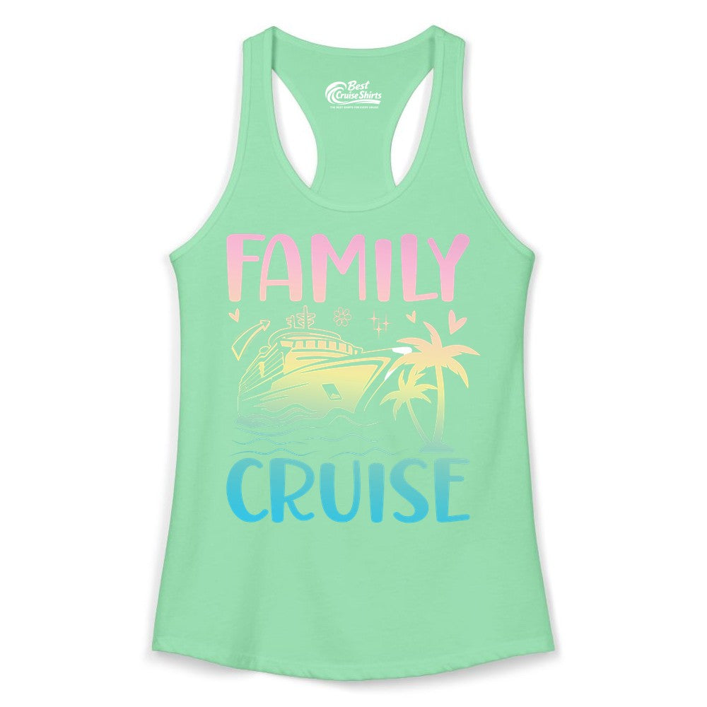 Family Cruise Shirt - Tropical Cruise Vacation Tee for Group Trips (Ladies Tank) in Solid Mint - Family Cruise Shirt - Tropical Beach and Cruise Ship Pastel Design
