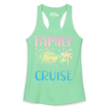 Family Cruise Shirt - Tropical Cruise Vacation Tee for Group Trips (Ladies Tank) in Solid Mint - Family Cruise Shirt - Tropical Beach and Cruise Ship Pastel Design