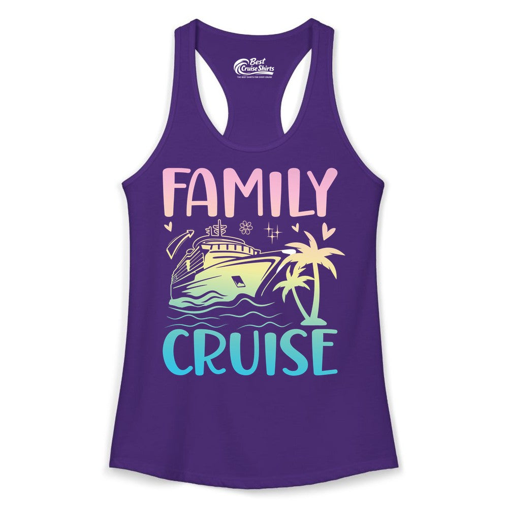 Family Cruise Shirt - Tropical Cruise Vacation Tee for Group Trips (Ladies Tank) in Solid Purple Rush - Family Cruise Shirt - Tropical Beach and Cruise Ship Pastel Design