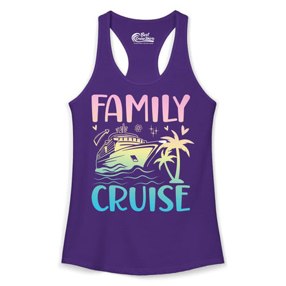 Family Cruise Shirt - Tropical Cruise Vacation Tee for Group Trips (Ladies Tank) in Solid Purple Rush - Family Cruise Shirt - Tropical Beach and Cruise Ship Pastel Design