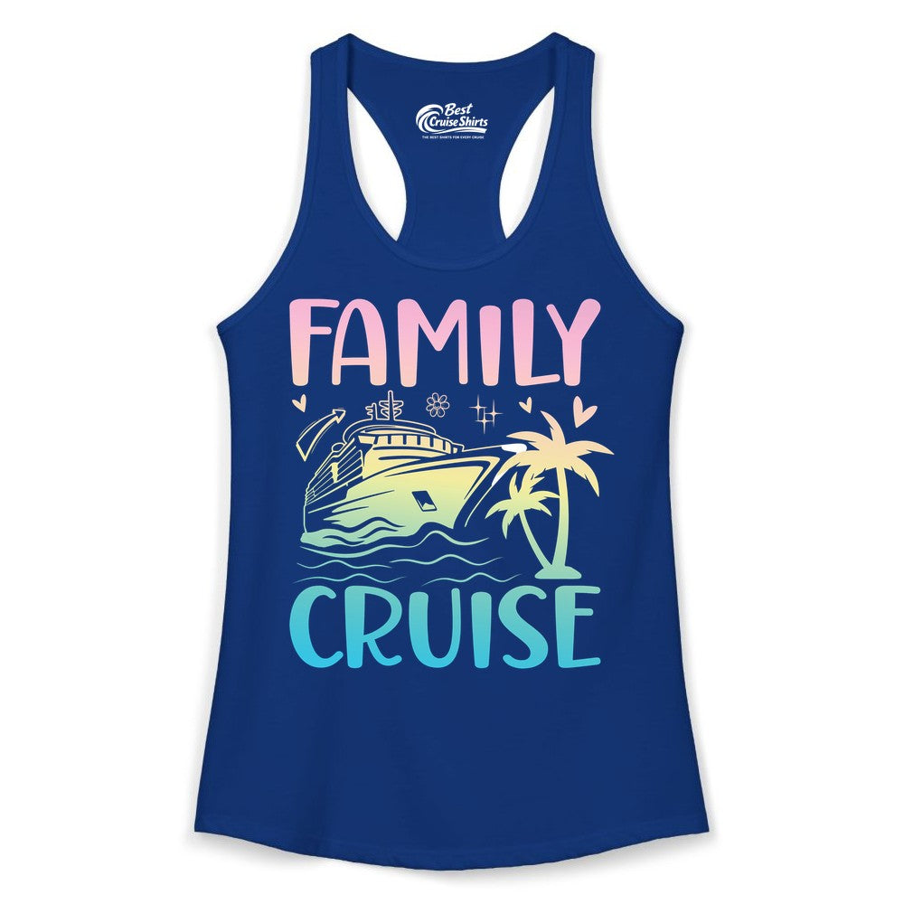 Family Cruise Shirt - Tropical Cruise Vacation Tee for Group Trips (Ladies Tank) in Solid Royal - Family Cruise Shirt - Tropical Beach and Cruise Ship Pastel Design