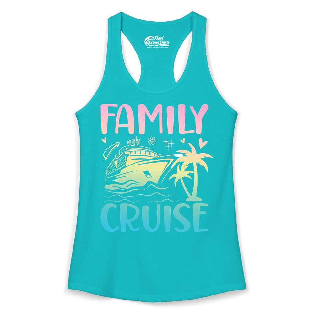 Family Cruise Shirt - Tropical Cruise Vacation Tee for Group Trips (Ladies Tank) in Tahiti Blue - Family Cruise Shirt - Tropical Beach and Cruise Ship Pastel Design