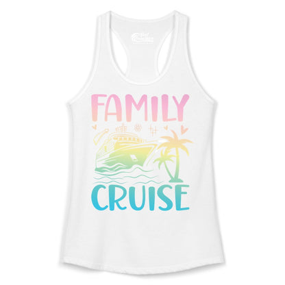 Family Cruise Shirt - Tropical Cruise Vacation Tee for Group Trips (Ladies Tank) in White - Family Cruise Shirt - Tropical Beach and Cruise Ship Pastel Design