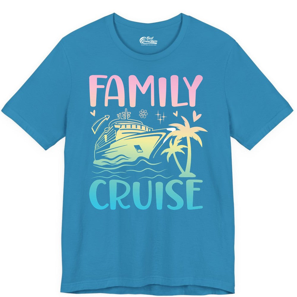Family Cruise Shirt - Tropical Cruise Vacation Tee for Group Trips (Premium Tee) in Aqua - Family Cruise Shirt - Tropical Beach and Cruise Ship Pastel Design