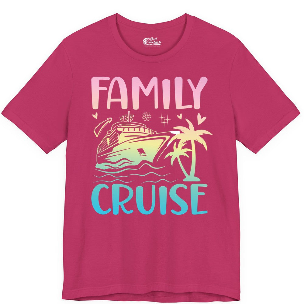 Family Cruise Shirt - Tropical Cruise Vacation Tee for Group Trips (Premium Tee) in Berry - Family Cruise Shirt - Tropical Beach and Cruise Ship Pastel Design