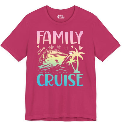 Family Cruise Shirt - Tropical Cruise Vacation Tee for Group Trips (Premium Tee) in Berry - Family Cruise Shirt - Tropical Beach and Cruise Ship Pastel Design