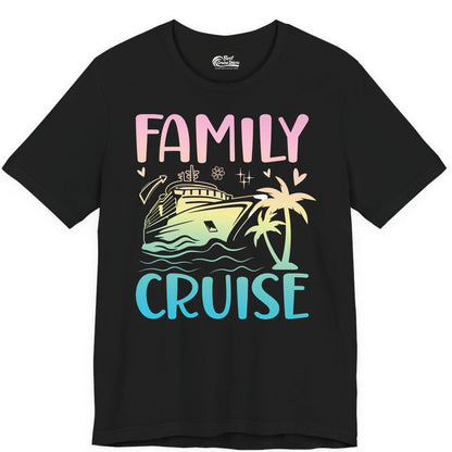 Family Cruise Shirt - Tropical Cruise Vacation Tee for Group Trips (Premium Tee) in Black - Family Cruise Shirt - Tropical Beach and Cruise Ship Pastel Design