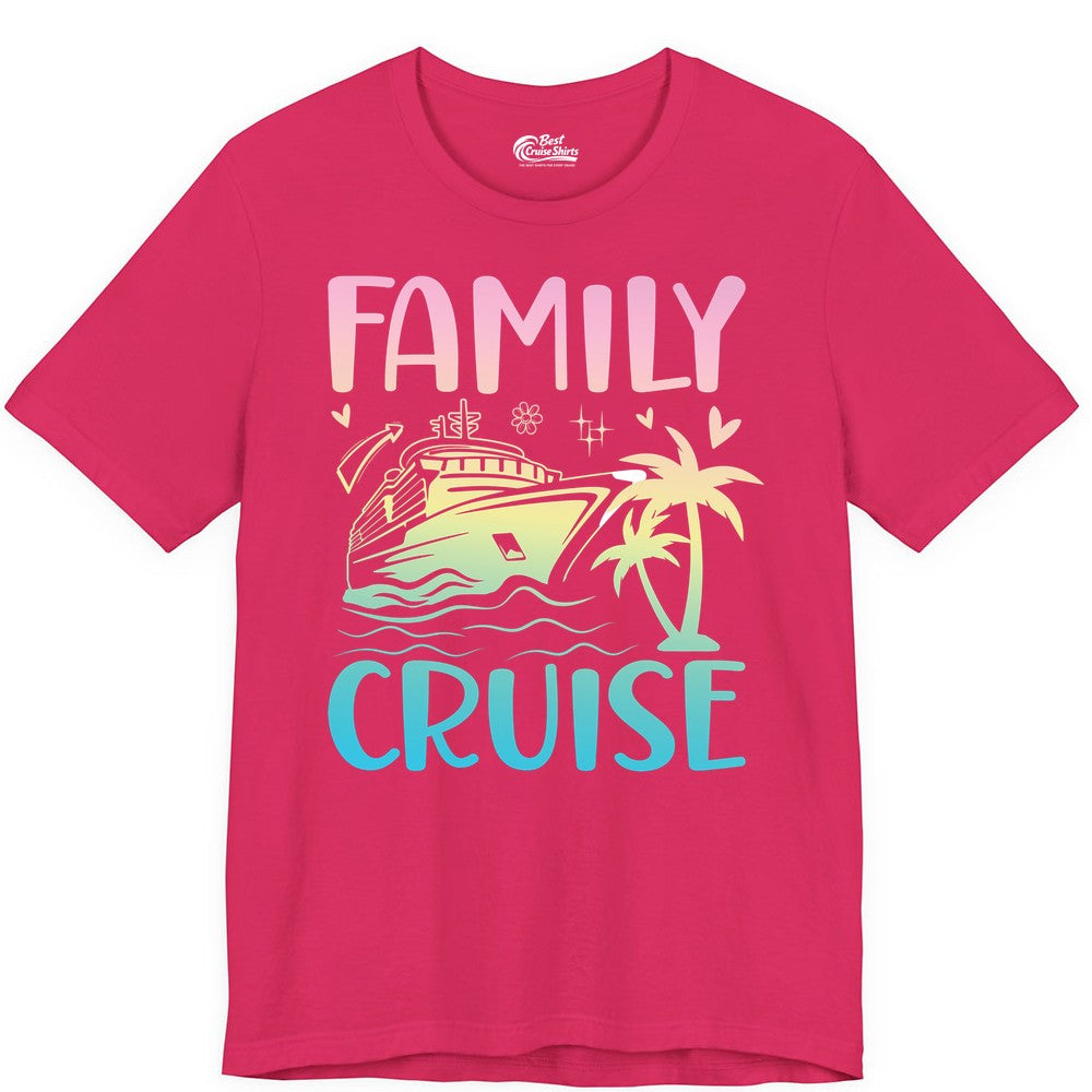 Family Cruise Shirt - Tropical Cruise Vacation Tee for Group Trips (Premium Tee) in Fuchsia - Family Cruise Shirt - Tropical Beach and Cruise Ship Pastel Design