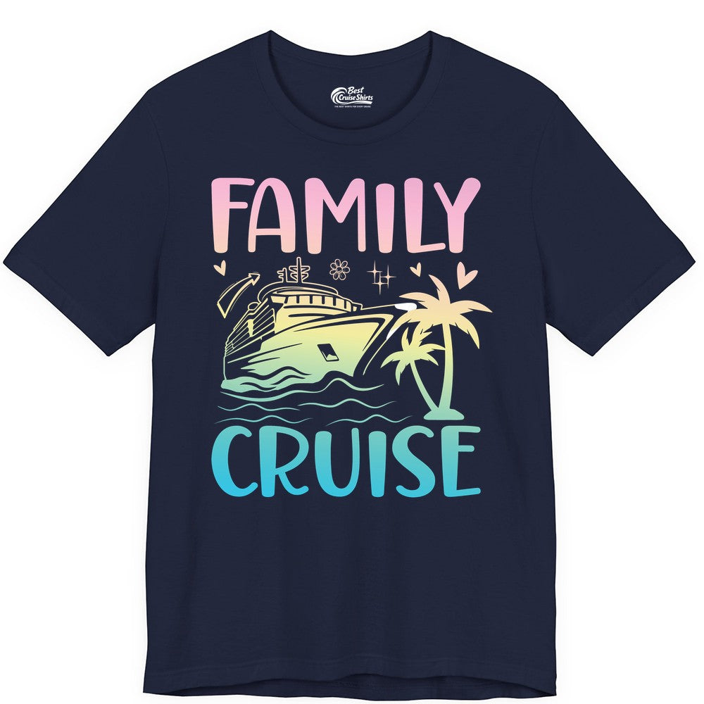 Family Cruise Shirt - Tropical Cruise Vacation Tee for Group Trips (Premium Tee) in Navy - Family Cruise Shirt - Tropical Beach and Cruise Ship Pastel Design