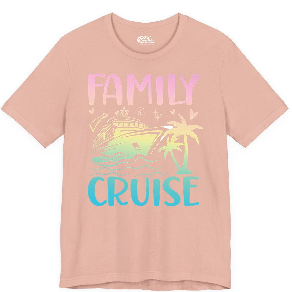 Family Cruise Shirt - Tropical Cruise Vacation Tee for Group Trips (Premium Tee) in Peach - Family Cruise Shirt - Tropical Beach and Cruise Ship Pastel Design