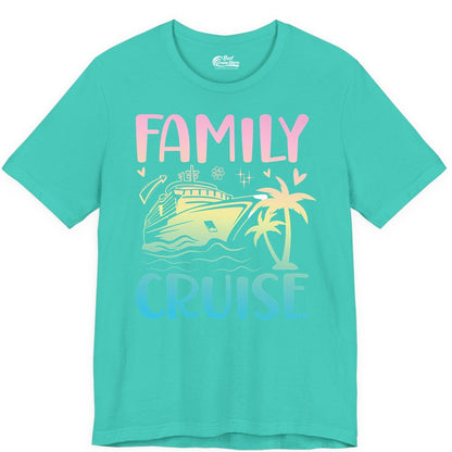 Family Cruise Shirt - Tropical Cruise Vacation Tee for Group Trips (Premium Tee) in Teal - Family Cruise Shirt - Tropical Beach and Cruise Ship Pastel Design