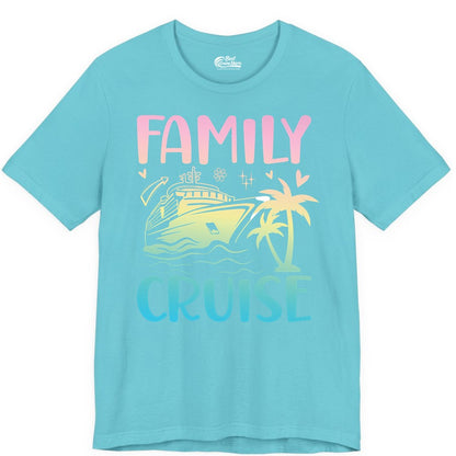 Family Cruise Shirt - Tropical Cruise Vacation Tee for Group Trips (Premium Tee) in Turquoise - Family Cruise Shirt - Tropical Beach and Cruise Ship Pastel Design