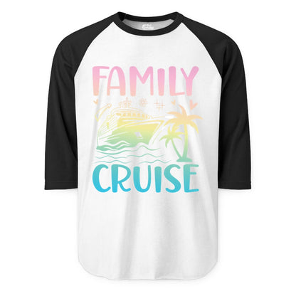 Family Cruise Shirt - Tropical Cruise Vacation Tee for Group Trips (Raglan) in WhiteBlack - Family Cruise Shirt - Tropical Beach and Cruise Ship Pastel Design