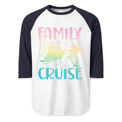 Family Cruise Shirt - Tropical Cruise Vacation Tee for Group Trips (Raglan) in WhiteNavy - Family Cruise Shirt - Tropical Beach and Cruise Ship Pastel Design