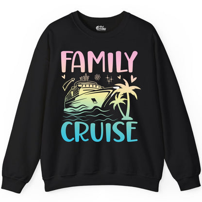 Family Cruise Shirt - Tropical Cruise Vacation Tee for Group Trips (Sweatshirt) in Black - Family Cruise Shirt - Tropical Beach and Cruise Ship Pastel Design