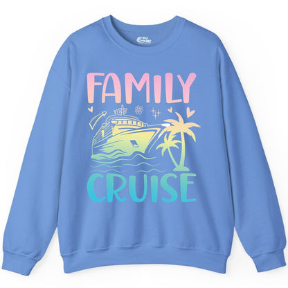 Family Cruise Shirt - Tropical Cruise Vacation Tee for Group Trips (Sweatshirt) in Carolina Blue - Family Cruise Shirt - Tropical Beach and Cruise Ship Pastel Design
