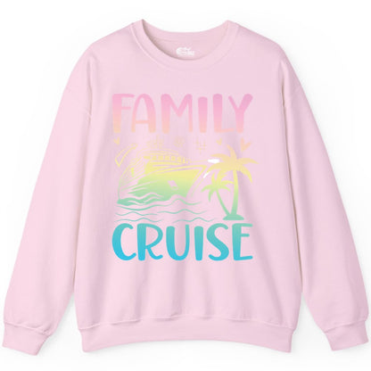 Family Cruise Shirt - Tropical Cruise Vacation Tee for Group Trips (Sweatshirt) in Light Pink - Family Cruise Shirt - Tropical Beach and Cruise Ship Pastel Design