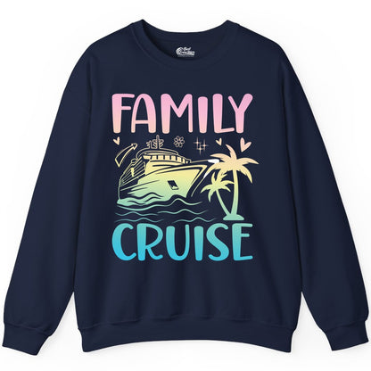 Family Cruise Shirt - Tropical Cruise Vacation Tee for Group Trips (Sweatshirt) in Navy - Family Cruise Shirt - Tropical Beach and Cruise Ship Pastel Design