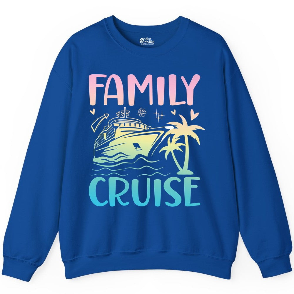 Family Cruise Shirt - Tropical Cruise Vacation Tee for Group Trips (Sweatshirt) in Royal - Family Cruise Shirt - Tropical Beach and Cruise Ship Pastel Design