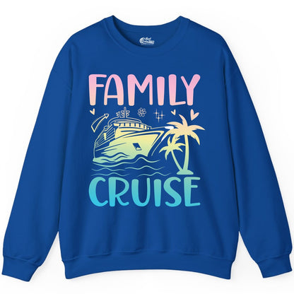 Family Cruise Shirt - Tropical Cruise Vacation Tee for Group Trips (Sweatshirt) in Royal - Family Cruise Shirt - Tropical Beach and Cruise Ship Pastel Design