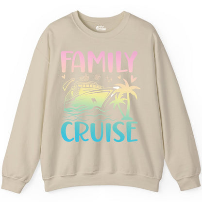 Family Cruise Shirt - Tropical Cruise Vacation Tee for Group Trips (Sweatshirt) in Sand - Family Cruise Shirt - Tropical Beach and Cruise Ship Pastel Design