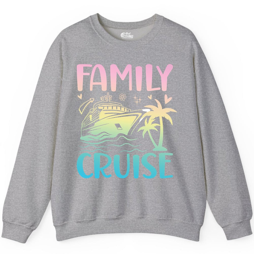 Family Cruise Shirt - Tropical Cruise Vacation Tee for Group Trips (Sweatshirt) in Sport Grey - Family Cruise Shirt - Tropical Beach and Cruise Ship Pastel Design
