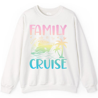 Family Cruise Shirt - Tropical Cruise Vacation Tee for Group Trips (Sweatshirt) in White - Family Cruise Shirt - Tropical Beach and Cruise Ship Pastel Design