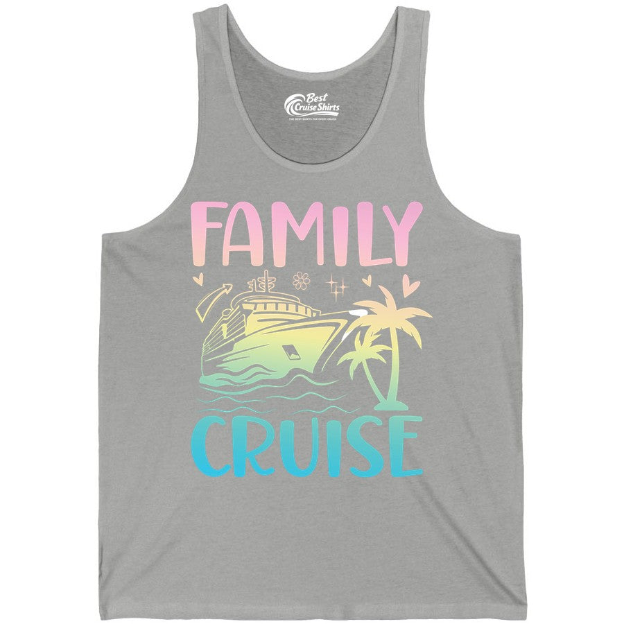 Family Cruise Shirt - Tropical Cruise Vacation Tee for Group Trips (Tank Top) in Athletic Heather - Family Cruise Shirt - Tropical Beach and Cruise Ship Pastel Design