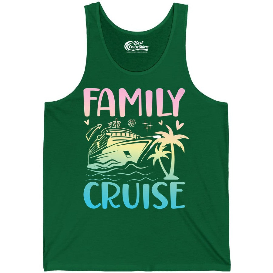 Family Cruise Shirt - Tropical Cruise Vacation Tee for Group Trips (Tank Top) in Kelly - Family Cruise Shirt - Tropical Beach and Cruise Ship Pastel Design