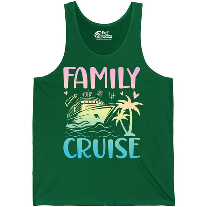 Family Cruise Shirt - Tropical Cruise Vacation Tee for Group Trips (Tank Top) in Kelly - Family Cruise Shirt - Tropical Beach and Cruise Ship Pastel Design