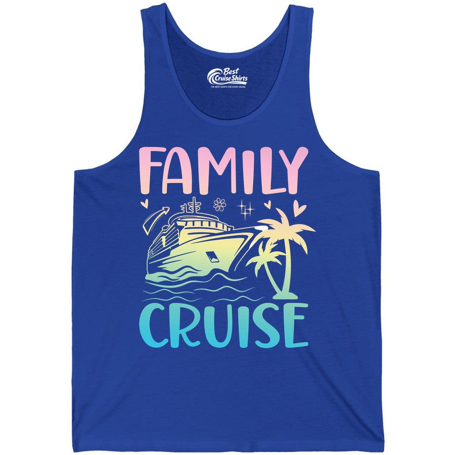 Family Cruise Shirt - Tropical Cruise Vacation Tee for Group Trips (Tank Top) in True Royal - Family Cruise Shirt - Tropical Beach and Cruise Ship Pastel Design