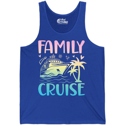 Family Cruise Shirt - Tropical Cruise Vacation Tee for Group Trips (Tank Top) in True Royal - Family Cruise Shirt - Tropical Beach and Cruise Ship Pastel Design