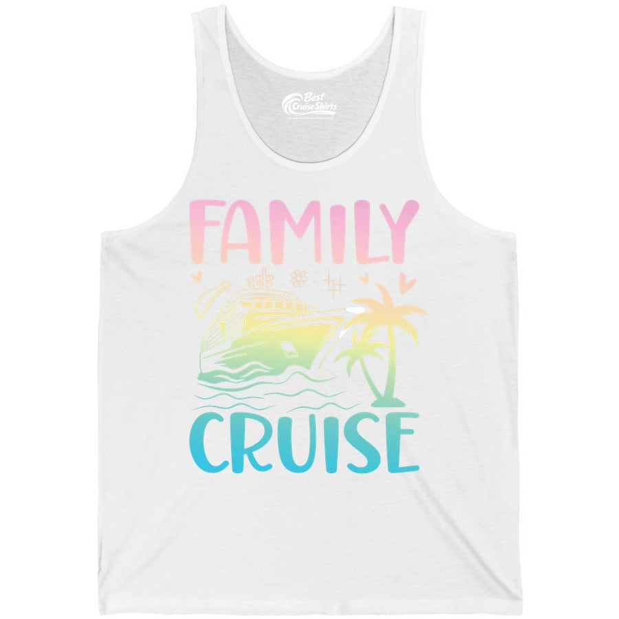 Family Cruise Shirt - Tropical Cruise Vacation Tee for Group Trips (Tank Top) in White - Family Cruise Shirt - Tropical Beach and Cruise Ship Pastel Design