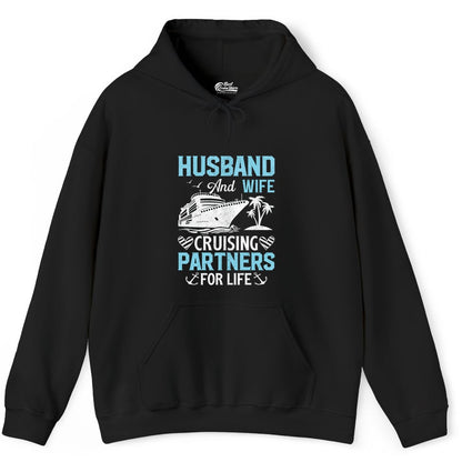 Husband and Wife Cruise Shirt - Nautical Romantic Vacation Tee (Hoodie) in Black - Husband and Wife Cruising Partners for Life Nautical Romance Shirt