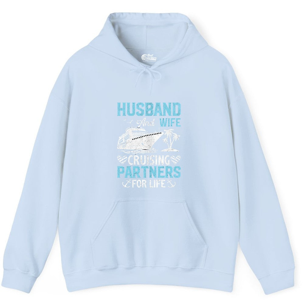 Husband and Wife Cruise Shirt - Nautical Romantic Vacation Tee (Hoodie) in Light Blue - Husband and Wife Cruising Partners for Life Nautical Romance Shirt