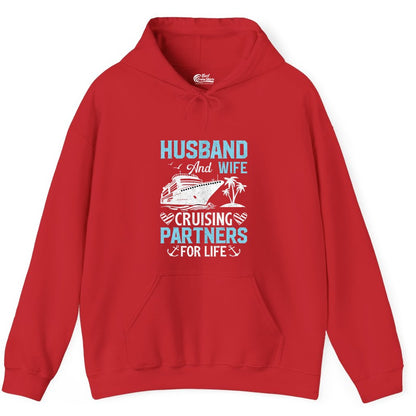 Husband and Wife Cruise Shirt - Nautical Romantic Vacation Tee (Hoodie) in Red - Husband and Wife Cruising Partners for Life Nautical Romance Shirt