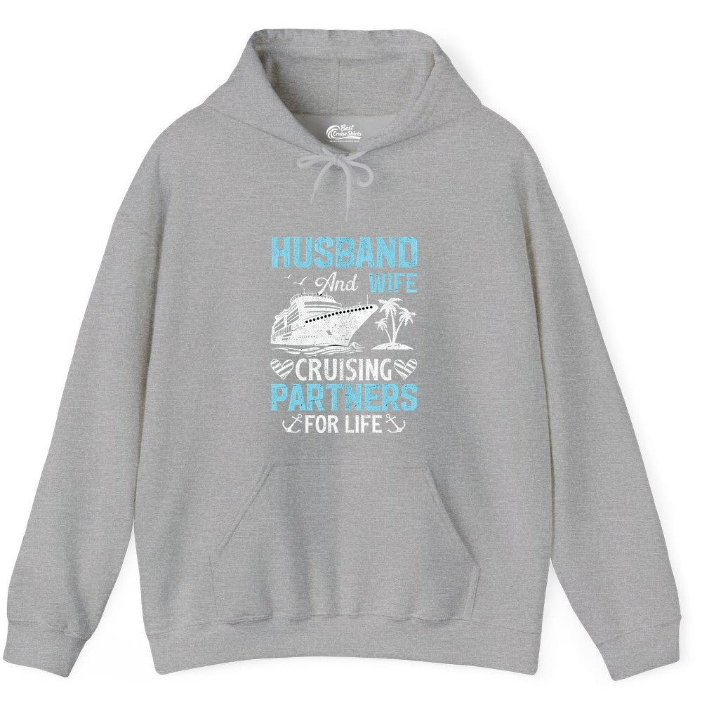 Husband and Wife Cruise Shirt - Nautical Romantic Vacation Tee (Hoodie) in Sport Grey - Husband and Wife Cruising Partners for Life Nautical Romance Shirt