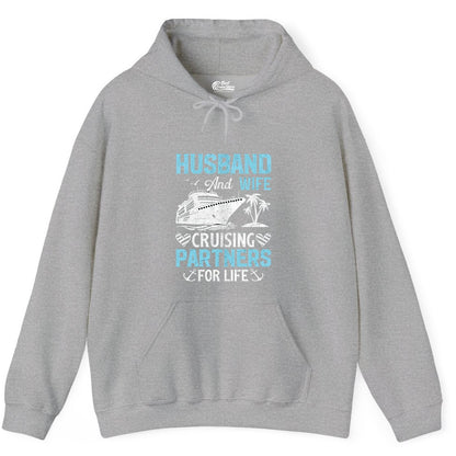 Husband and Wife Cruise Shirt - Nautical Romantic Vacation Tee (Hoodie) in Sport Grey - Husband and Wife Cruising Partners for Life Nautical Romance Shirt