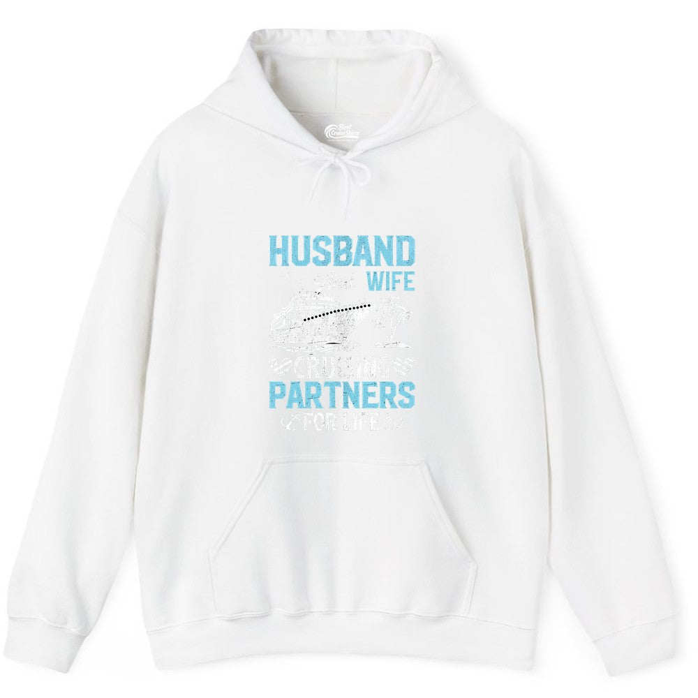 Husband and Wife Cruise Shirt - Nautical Romantic Vacation Tee (Hoodie) in White - Husband and Wife Cruising Partners for Life Nautical Romance Shirt