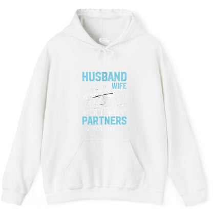 Husband and Wife Cruise Shirt - Nautical Romantic Vacation Tee (Hoodie) in White - Husband and Wife Cruising Partners for Life Nautical Romance Shirt