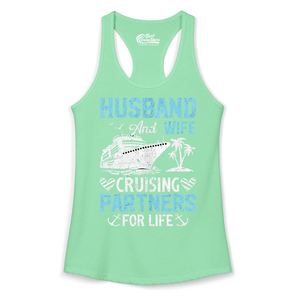 Husband and Wife Cruise Shirt - Nautical Romantic Vacation Tee (Ladies Tank) in Solid Mint - Husband and Wife Cruising Partners for Life Nautical Romance Shirt