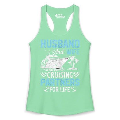 Husband and Wife Cruise Shirt - Nautical Romantic Vacation Tee (Ladies Tank) in Solid Mint - Husband and Wife Cruising Partners for Life Nautical Romance Shirt